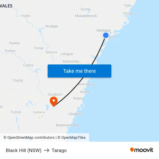 Black Hill (NSW) to Tarago map