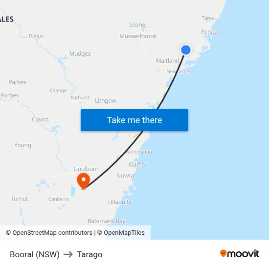 Booral (NSW) to Tarago map