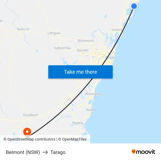 Belmont (NSW) to Tarago map