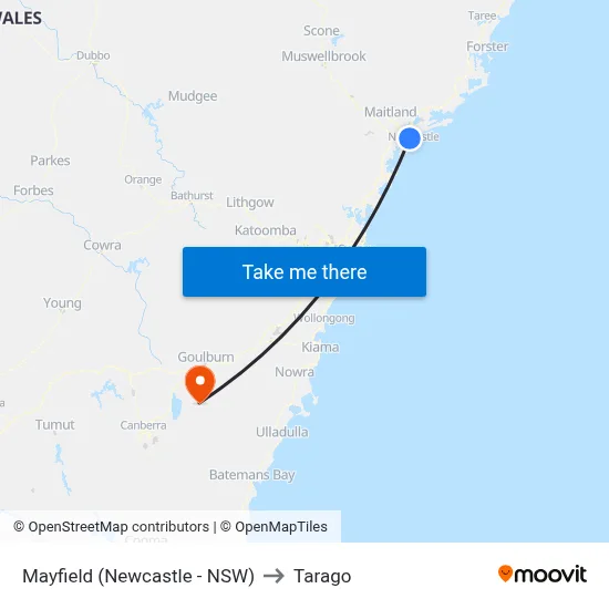 Mayfield (Newcastle - NSW) to Tarago map