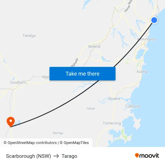 Scarborough (NSW) to Tarago map