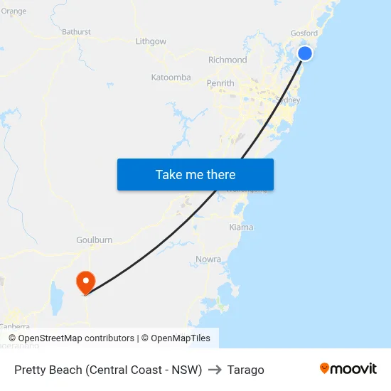 Pretty Beach (Central Coast - NSW) to Tarago map