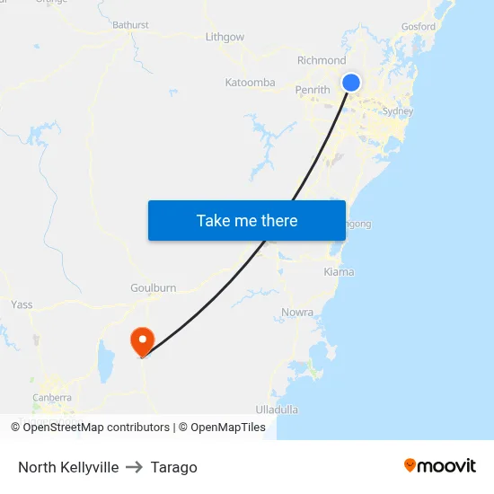 North Kellyville to Tarago map