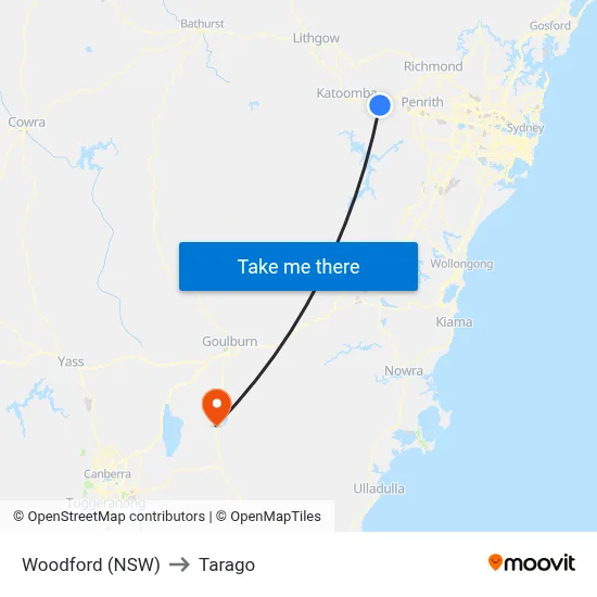 Woodford (NSW) to Tarago map
