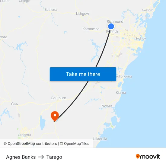 Agnes Banks to Tarago map