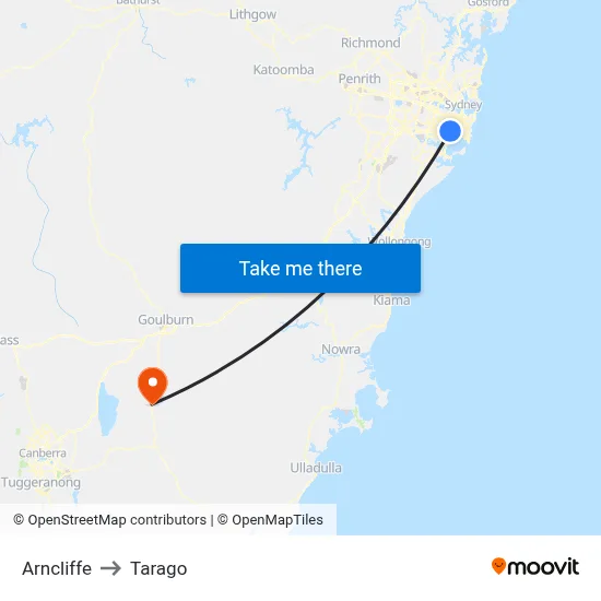 Arncliffe to Tarago map
