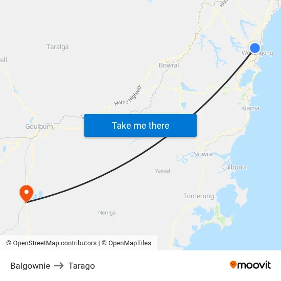 Balgownie to Tarago map