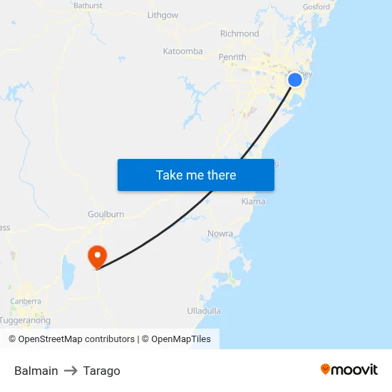 Balmain to Tarago map
