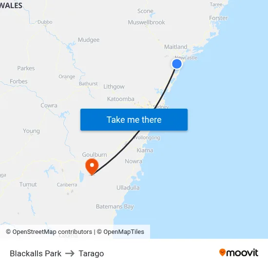 Blackalls Park to Tarago map