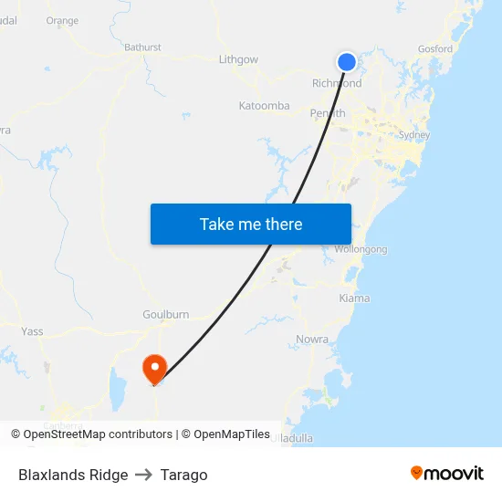 Blaxlands Ridge to Tarago map
