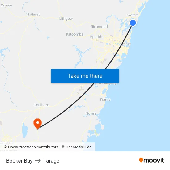Booker Bay to Tarago map