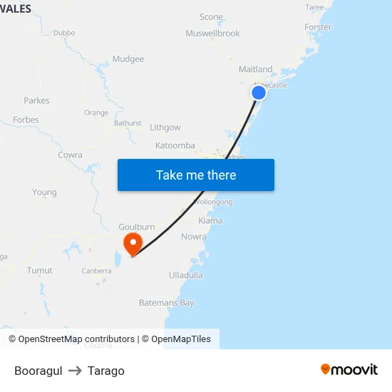 Booragul to Tarago map