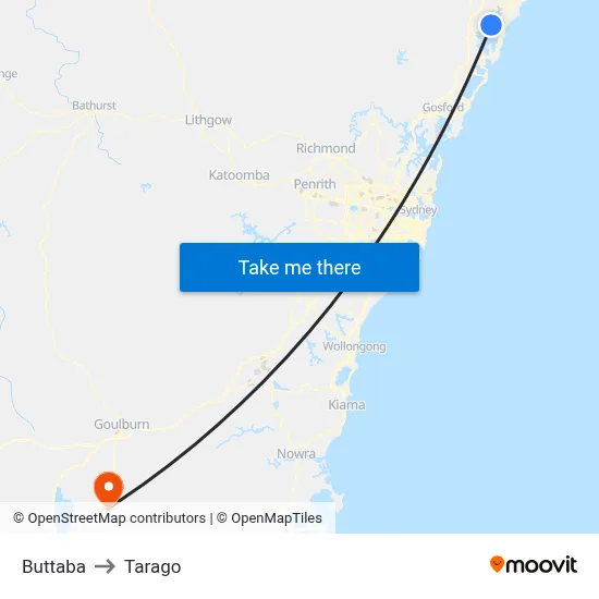 Buttaba to Tarago map