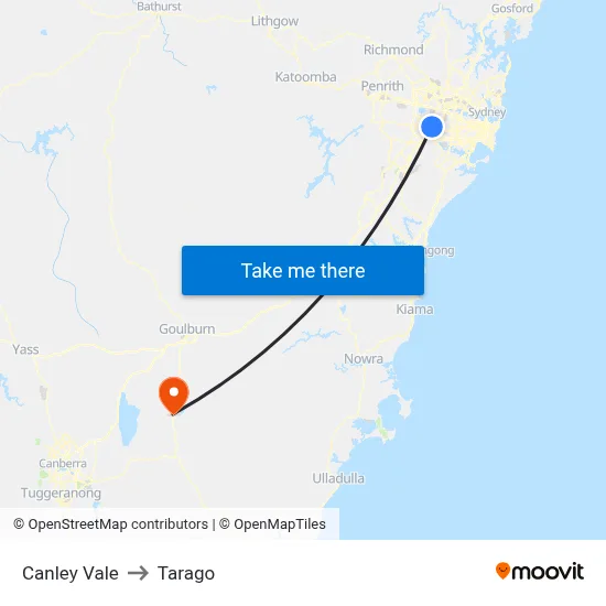 Canley Vale to Tarago map