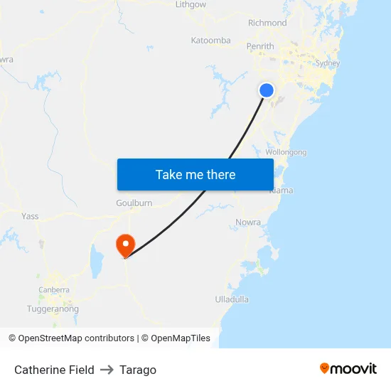 Catherine Field to Tarago map