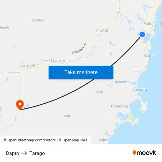 Dapto to Tarago map