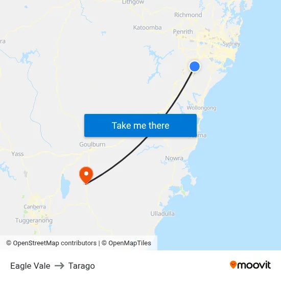 Eagle Vale to Tarago map