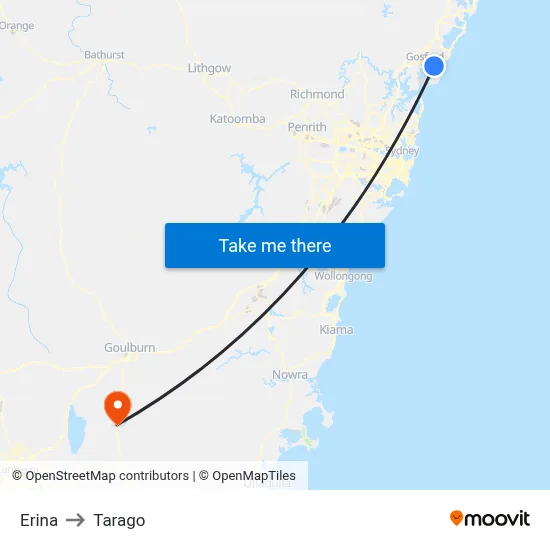 Erina to Tarago map