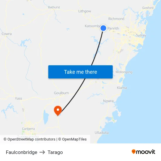 Faulconbridge to Tarago map