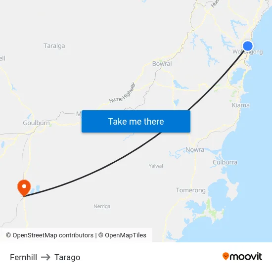 Fernhill to Tarago map