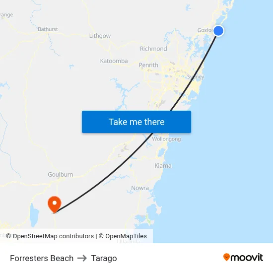Forresters Beach to Tarago map
