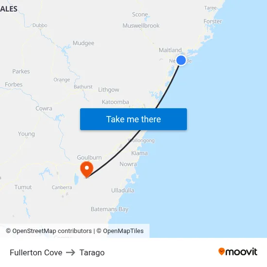 Fullerton Cove to Tarago map