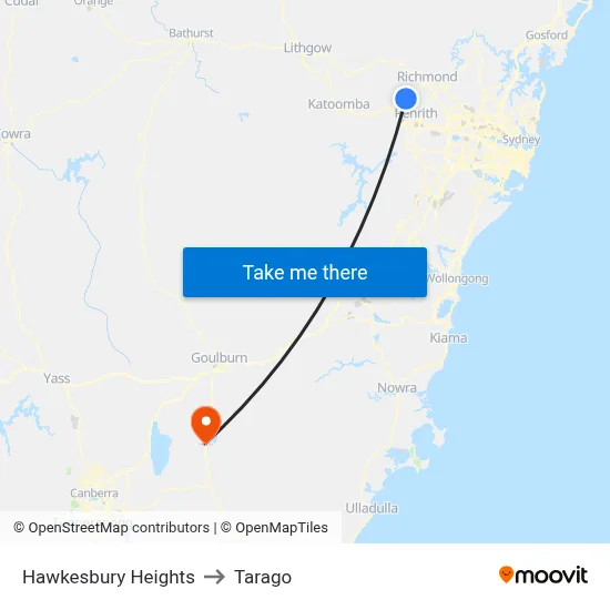 Hawkesbury Heights to Tarago map