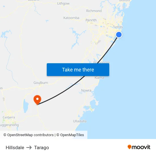 Hillsdale to Tarago map