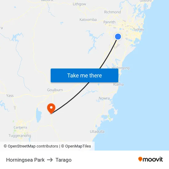 Horningsea Park to Tarago map