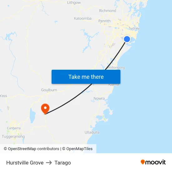 Hurstville Grove to Tarago map