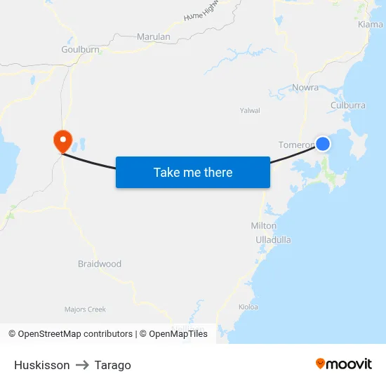 Huskisson to Tarago map