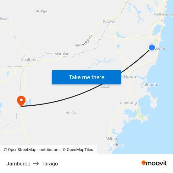 Jamberoo to Tarago map