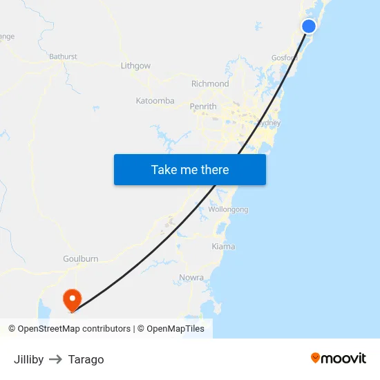 Jilliby to Tarago map