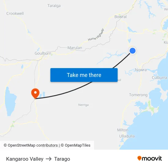 Kangaroo Valley to Tarago map