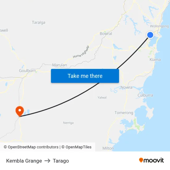 Kembla Grange to Tarago map