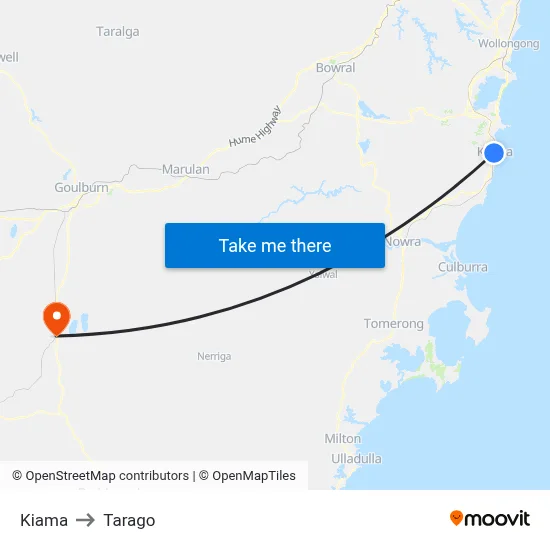 Kiama to Tarago map