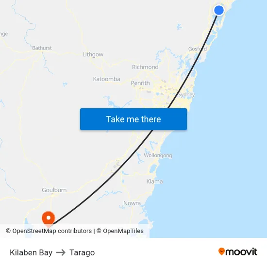 Kilaben Bay to Tarago map