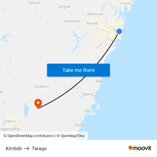 Kirribilli to Tarago map