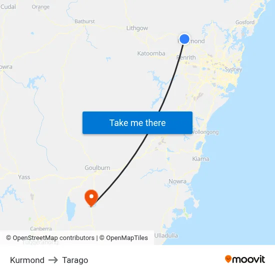 Kurmond to Tarago map