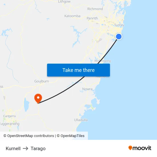 Kurnell to Tarago map