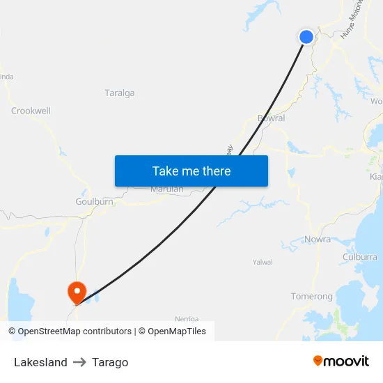 Lakesland to Tarago map