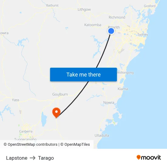 Lapstone to Tarago map