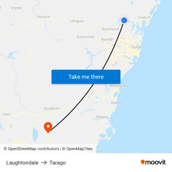 Laughtondale to Tarago map