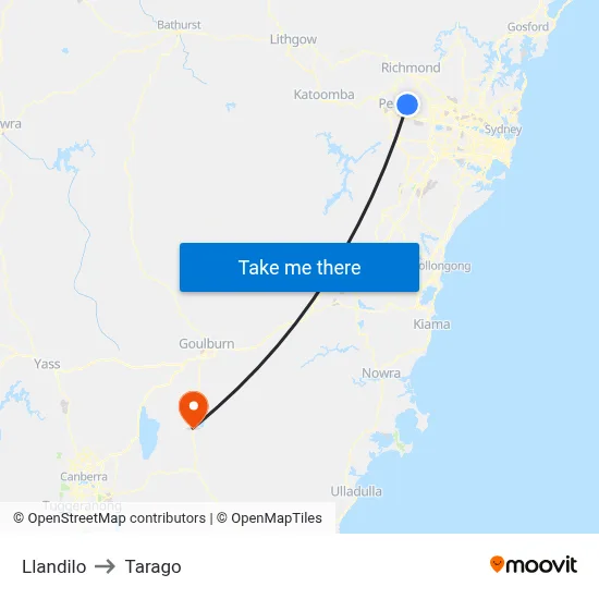 Llandilo to Tarago map