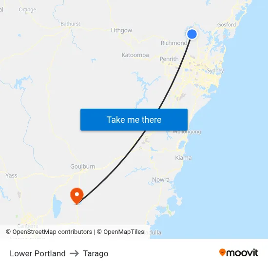 Lower Portland to Tarago map