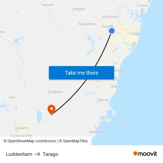 Luddenham to Tarago map