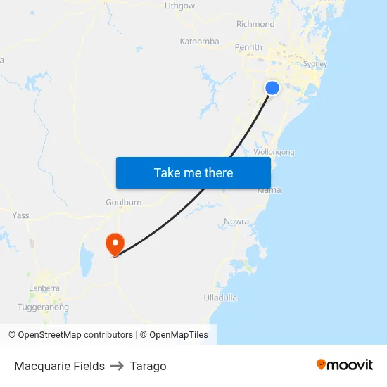 Macquarie Fields to Tarago map