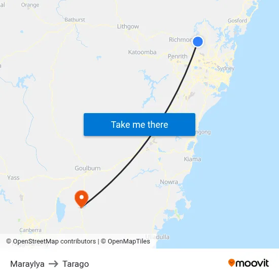 Maraylya to Tarago map