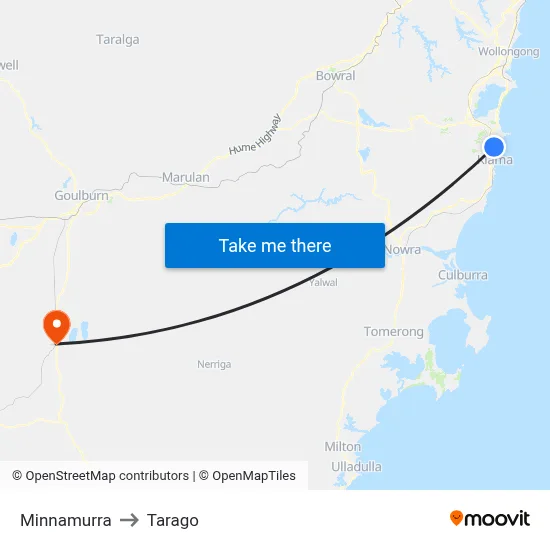 Minnamurra to Tarago map