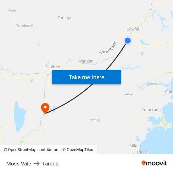 Moss Vale to Tarago map